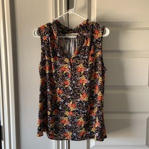 LOFT Floral Button Up Mixed Media Shell Size M